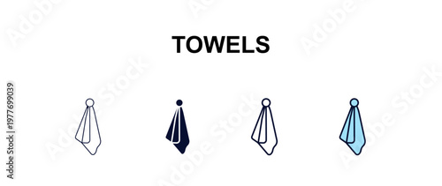 towels multi-style outline icon set - hotel concept. Thin line, regular, filled, colored towels icon