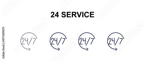 24 service multi-style outline icon set - hotel concept. Thin line, regular, filled, colored 24 service icon
