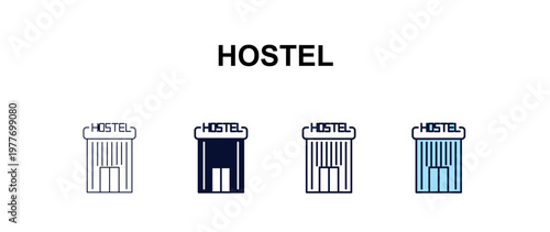 hostel multi-style outline icon set - hotel concept. Thin line, regular, filled, colored hostel icon
