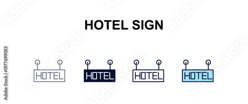 hotel sign multi-style outline icon set - hotel concept. Thin line, regular, filled, colored hotel sign icon