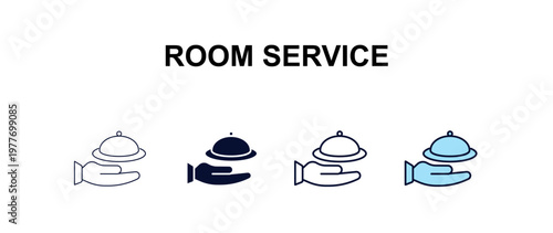 room service multi-style outline icon set - hotel concept. Thin line, regular, filled, colored room service icon