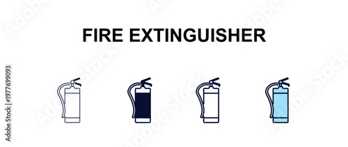 fire extinguisher multi-style outline icon set - hotel concept. Thin line, regular, filled, colored fire extinguisher icon