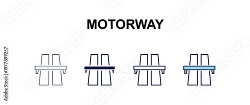 motorway multi-style outline icon set - ai and tech concept. Thin line, regular, filled, colored motorway icon