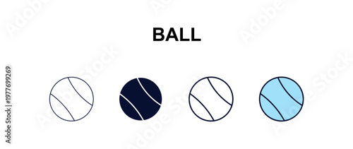 ball multi-style outline icon set - ai and tech concept. Thin line, regular, filled, colored ball icon