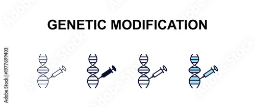 genetic modification multi-style outline icon set - ai and tech concept. Thin line, regular, filled, colored genetic modification icon