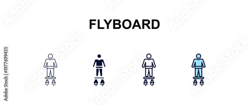flyboard multi-style outline icon set - ai and tech concept. Thin line, regular, filled, colored flyboard icon