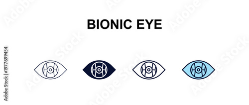bionic eye multi-style outline icon set - ai and tech concept. Thin line, regular, filled, colored bionic eye icon