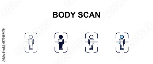body scan multi-style outline icon set - ai and tech concept. Thin line, regular, filled, colored body scan icon