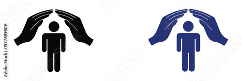 Personal protection multiple style icon design vector, hands shielding person representing personal safety risk prevention and human security, concept of protection, care, and safeguarding