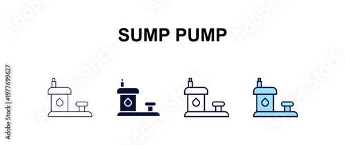 sump pump  multi-style outline icon set - furniture concept. Thin line, regular, filled, colored sump pump  icon