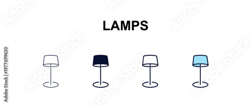 lamps  multi-style outline icon set - furniture concept. Thin line, regular, filled, colored lamps  icon