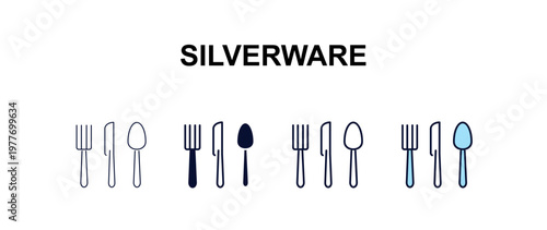 silverware  multi-style outline icon set - furniture concept. Thin line, regular, filled, colored silverware  icon