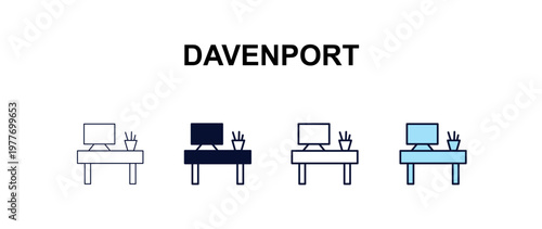 davenport  multi-style outline icon set - furniture concept. Thin line, regular, filled, colored davenport  icon