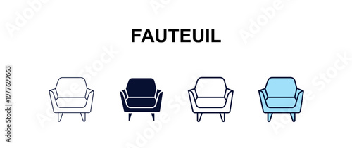 fauteuil  multi-style outline icon set - furniture concept. Thin line, regular, filled, colored fauteuil  icon