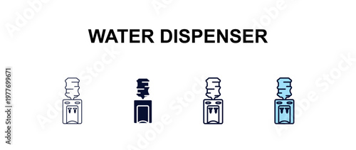 water dispenser  multi-style outline icon set - furniture concept. Thin line, regular, filled, colored water dispenser  icon