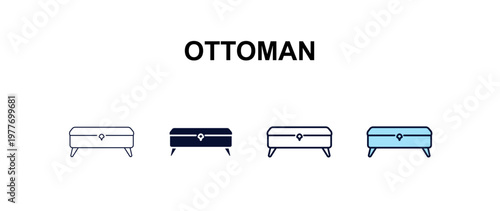 ottoman  multi-style outline icon set - furniture concept. Thin line, regular, filled, colored ottoman  icon