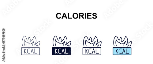 calories  multi-style outline icon set - food concept. Thin line, regular, filled, colored calories  icon
