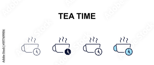 tea time  multi-style outline icon set - food concept. Thin line, regular, filled, colored tea time  icon