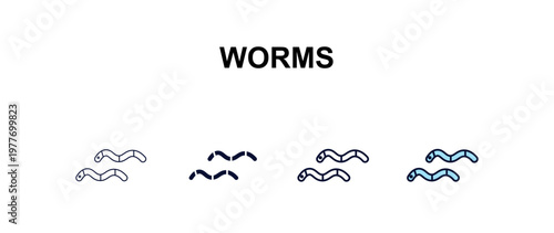 worms  multi-style outline icon set - food concept. Thin line, regular, filled, colored worms  icon