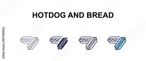 hotdog and bread  multi-style outline icon set - food concept. Thin line, regular, filled, colored hotdog and bread  icon