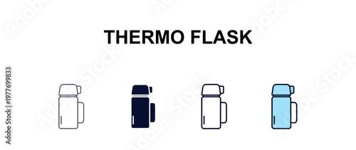 thermo flask  multi-style outline icon set - food concept. Thin line, regular, filled, colored thermo flask  icon