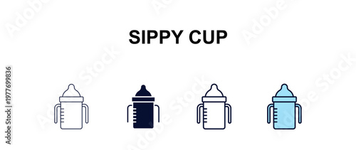 sippy cup  multi-style outline icon set - food concept. Thin line, regular, filled, colored sippy cup  icon