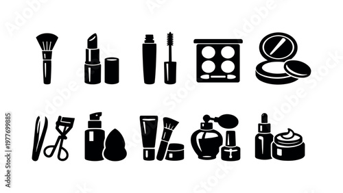 Collection of cosmetic and beauty product icons on a white background