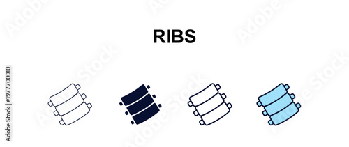 ribs  multi-style outline icon set - food concept. Thin line, regular, filled, colored ribs  icon
