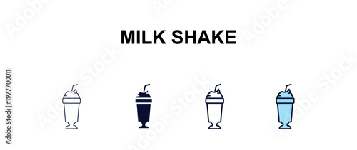 milk shake  multi-style outline icon set - food concept. Thin line, regular, filled, colored milk shake  icon