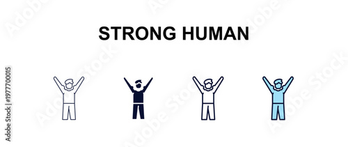 strong human multi-style outline icon set - feelings concept. Thin line, regular, filled, colored strong human icon