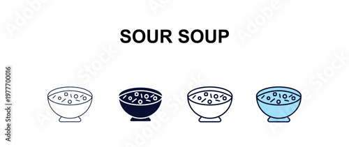sour soup  multi-style outline icon set - food concept. Thin line, regular, filled, colored sour soup  icon