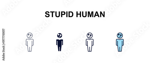 stupid human multi-style outline icon set - feelings concept. Thin line, regular, filled, colored stupid human icon