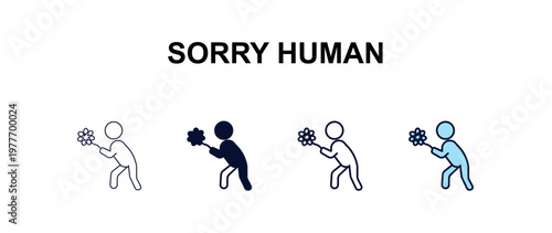 sorry human multi-style outline icon set - feelings concept. Thin line, regular, filled, colored sorry human icon