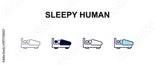 sleepy human multi-style outline icon set - feelings concept. Thin line, regular, filled, colored sleepy human icon