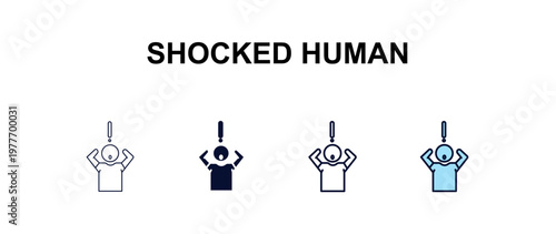 shocked human multi-style outline icon set - feelings concept. Thin line, regular, filled, colored shocked human icon