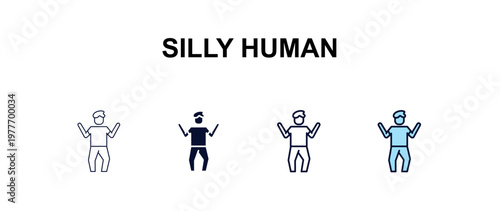 silly human multi-style outline icon set - feelings concept. Thin line, regular, filled, colored silly human icon