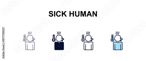 sick human multi-style outline icon set - feelings concept. Thin line, regular, filled, colored sick human icon