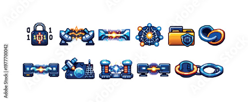Digital communication and security icons collection for technology and network concepts