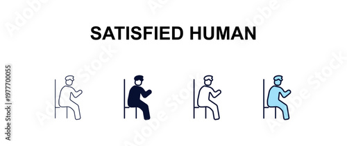 satisfied human multi-style outline icon set - feelings concept. Thin line, regular, filled, colored satisfied human icon