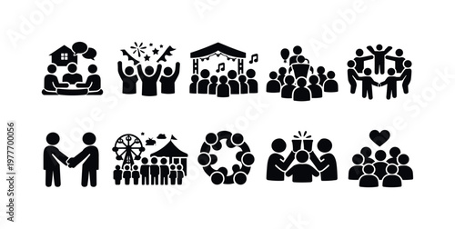 Collection of diverse social gathering and community event icons