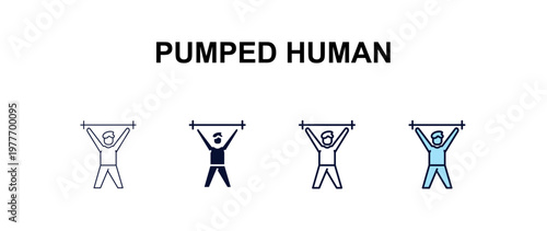 pumped human multi-style outline icon set - feelings concept. Thin line, regular, filled, colored pumped human icon