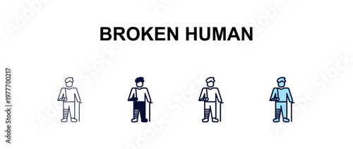 broken human multi-style outline icon set - feelings concept. Thin line, regular, filled, colored broken human icon