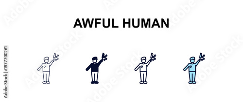 awful human multi-style outline icon set - feelings concept. Thin line, regular, filled, colored awful human icon