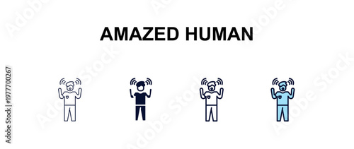 amazed human multi-style outline icon set - feelings concept. Thin line, regular, filled, colored amazed human icon