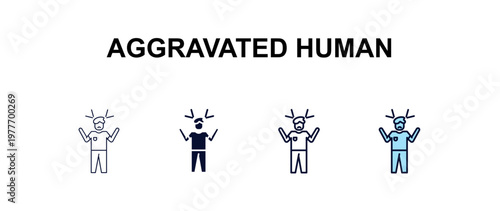 aggravated human multi-style outline icon set - feelings concept. Thin line, regular, filled, colored aggravated human icon