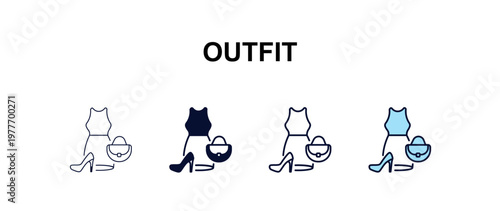 outfit multi-style outline icon set - fashion concept. Thin line, regular, filled, colored outfit icon