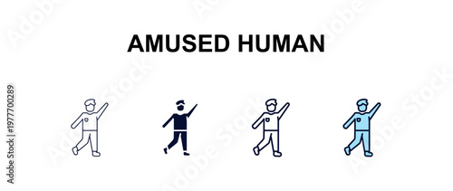 amused human multi-style outline icon set - feelings concept. Thin line, regular, filled, colored amused human icon