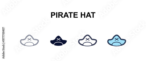 pirate hat multi-style outline icon set - fashion concept. Thin line, regular, filled, colored pirate hat icon