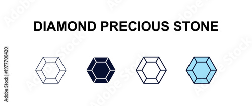 diamond precious stone multi-style outline icon set - fashion concept. Thin line, regular, filled, colored diamond precious stone icon