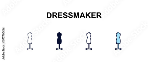 dressmaker multi-style outline icon set - fashion concept. Thin line, regular, filled, colored dressmaker icon